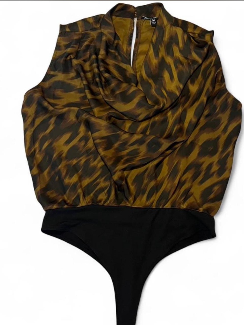 Steve Madden Leopard Print Cowl Neck Bodysuit